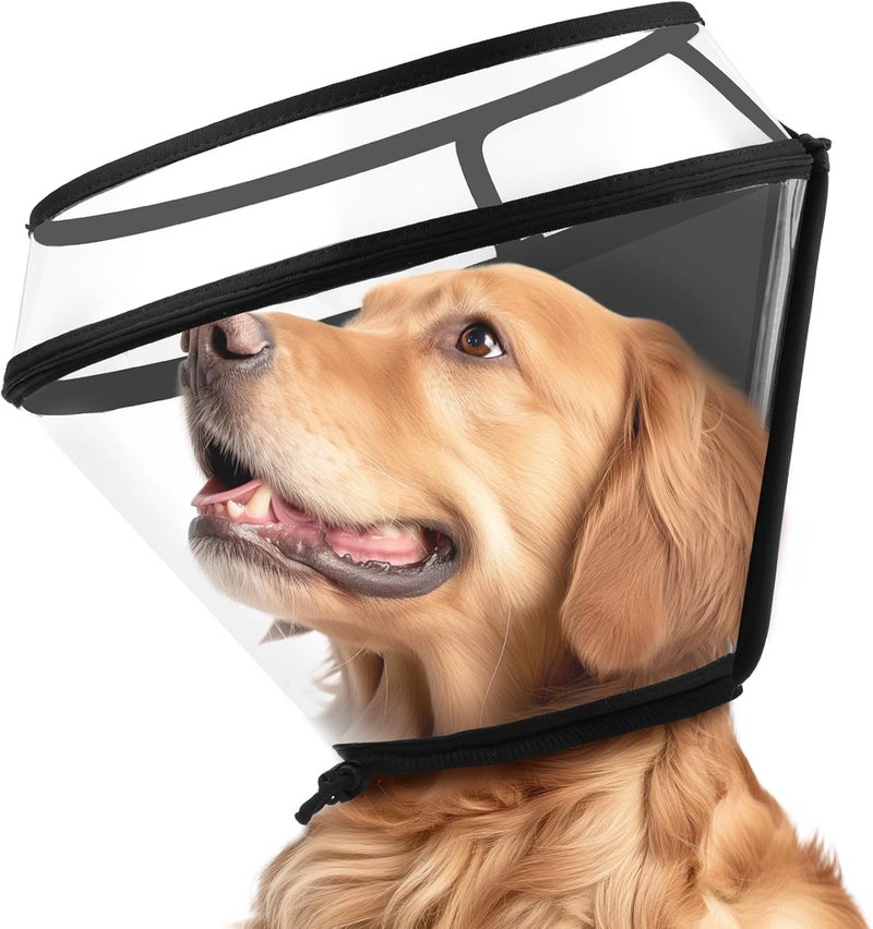 BONTHEE Dog Cone Collar for After Surgery,Transparent Dog Cones Alternative for Small Large Medium Size Dogs,Adjustable Depth Pet Recovery Collars,Elizabethan Collar for Dogs Stop Licking Wound(M) - Image 1
